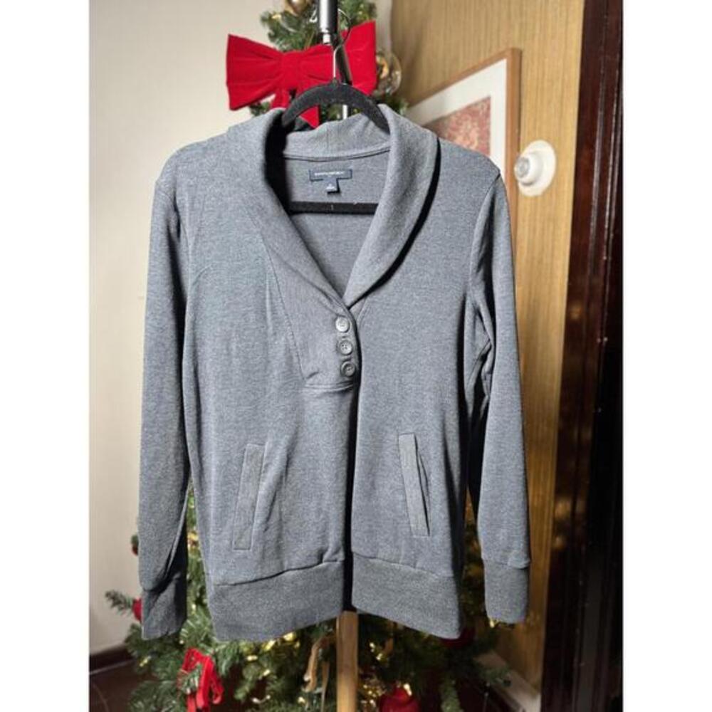 Banana Republic Gray Shawl Collar Buttoned Sweater